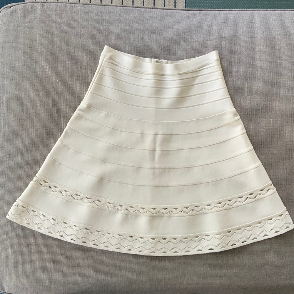 Herve Leger ivory bandage skirt